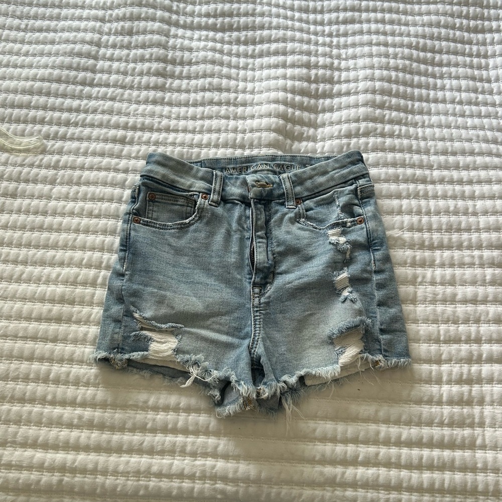 American Eagle Outfitters Light Blue Distressed Denim Jean Shorts